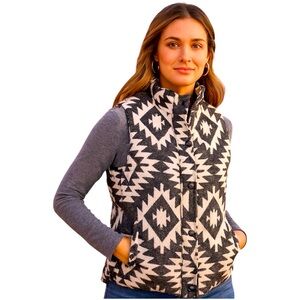 Anthropologie Skies Are Blue Aztec Print Puffer Vest Size XS Geometric Cabincore